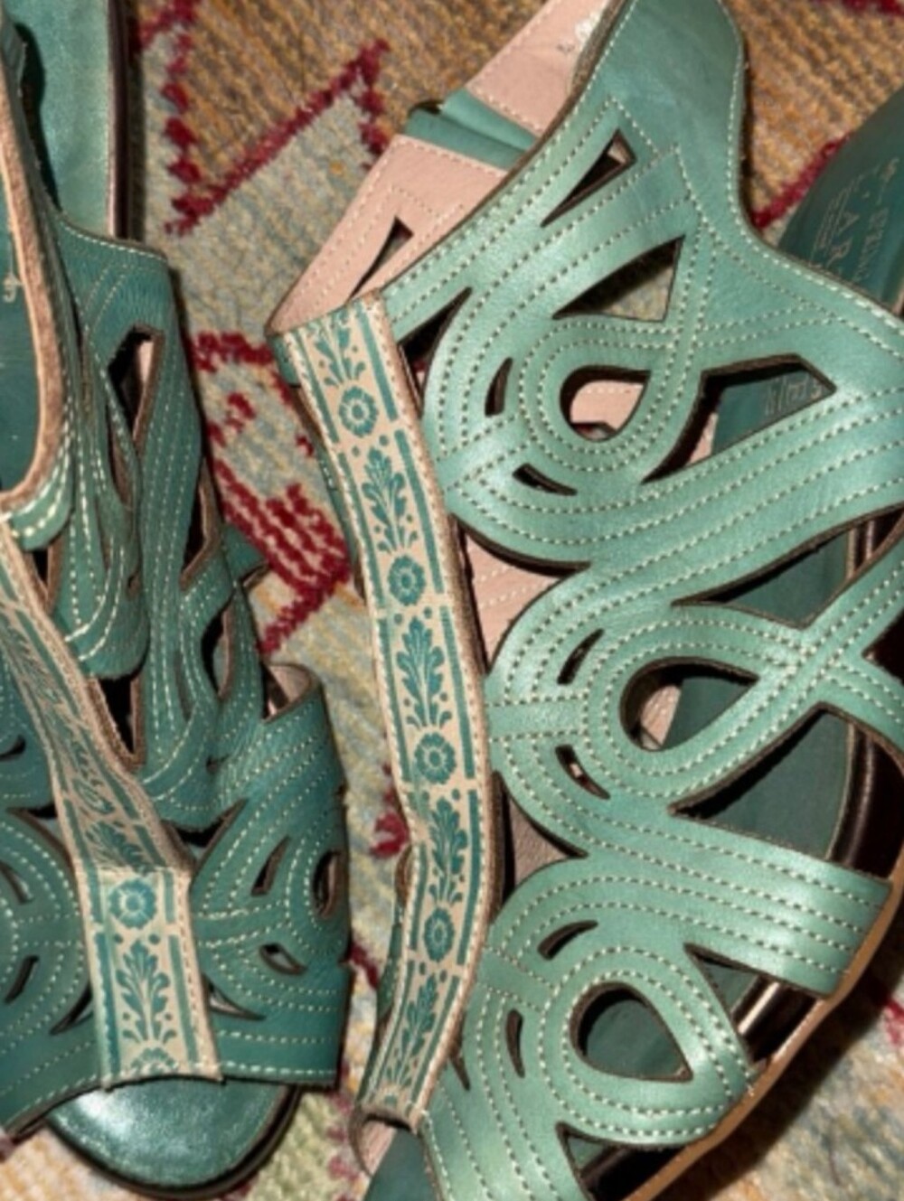 LaArtisti Teal Cutout Leather Peep-Toe Heels